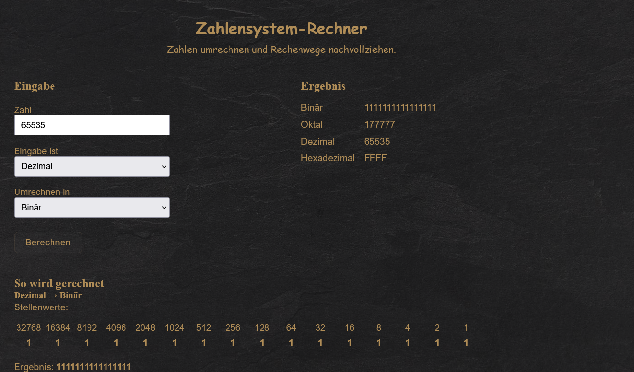 Vorschau Zahlensystem-Rechner